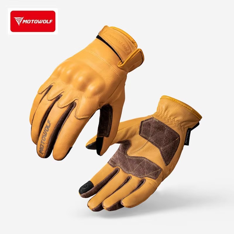 Motorcycle Gloves Leather Knuckle - 가죽 오토바이 장갑 레트로 라이딩 장갑