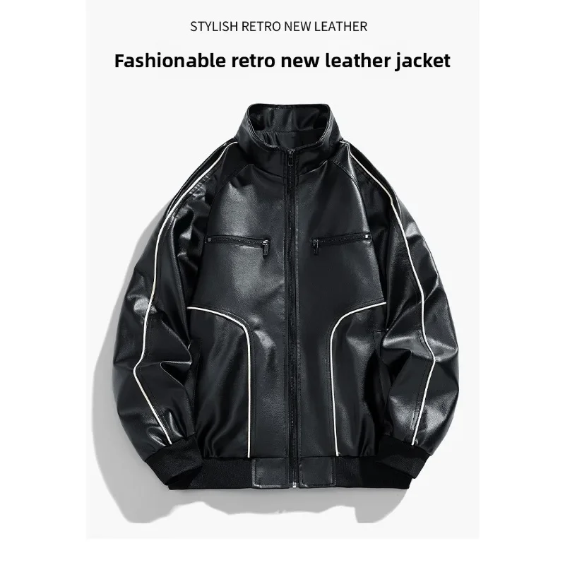 Leather Motorcycle Jacket Biker - 남성용 클래식 레트로 레이싱 스타일 가죽