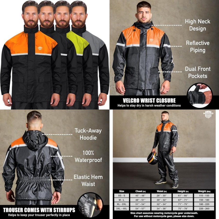 Motorcycle Rain Suit 2 Piece - 방수 오토바이 레인슈트, 2피스 반사 기능,