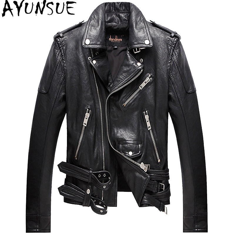 Leather Motorcycle Jacket Biker - AYUNSUE 진짜 양피 100% 정품 가죽