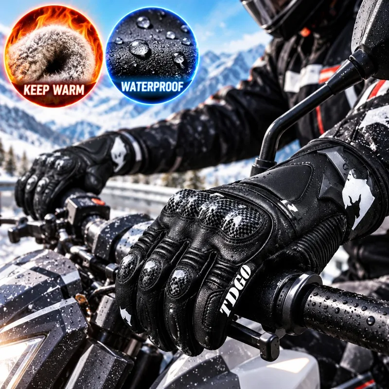 Motorcycle Gloves Leather Knuckle - 겨울용 오토바이 장갑, 방수 기능, 보온