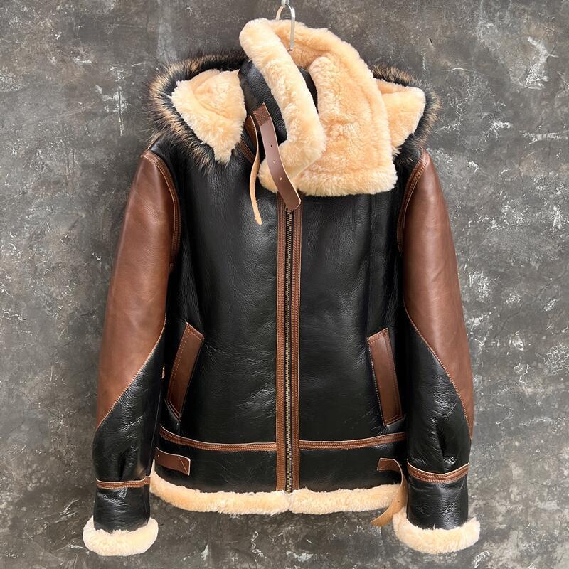 Leather Motorcycle Jacket Biker - 남성용 두꺼운 모피 원 B3 아웃웨어,