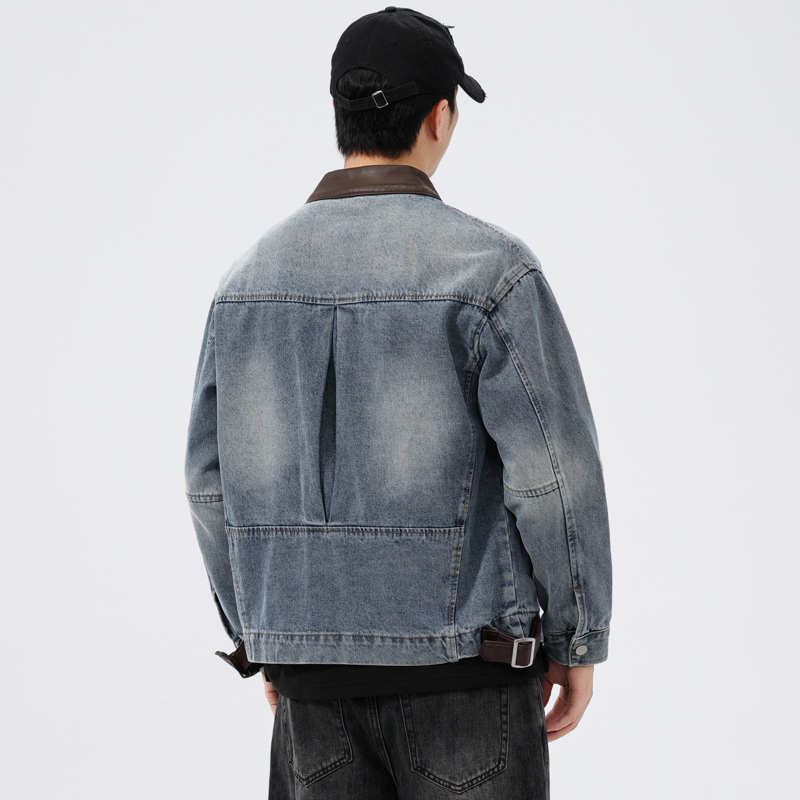 스탠드 가죽 칼라 데님 재킷 남성 패션 빈티지 루즈 캐 - Leather Motorcycle Jacket Biker 리뷰 및 가격