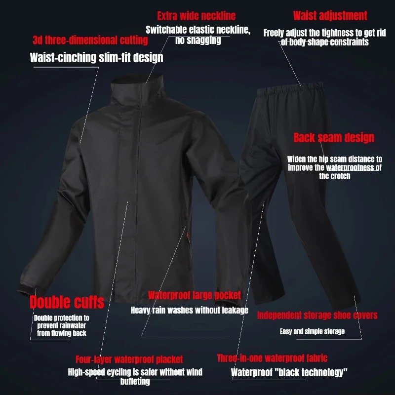 새로운 블랙 오토바이 레인슈트 남녀 공용 방수 보호 레 - Motorcycle Rain Suit 2 Piece 리뷰 및 가격