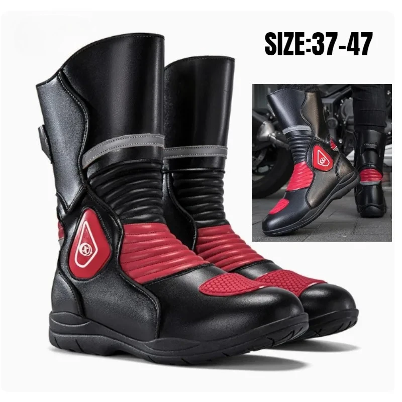 통기성이 좋은 미끄럼 방지 기능의 남성용 가죽 모토 부 - Motorcycle Boots Waterproof Riding 리뷰 및 가격