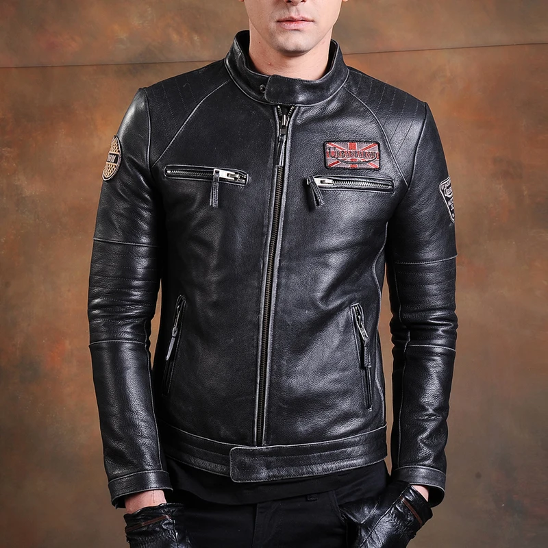 빈티지 남성용 천연 가죽 바이커 재킷, 슬림 100%  - Leather Motorcycle Jacket Biker 리뷰 및 가격