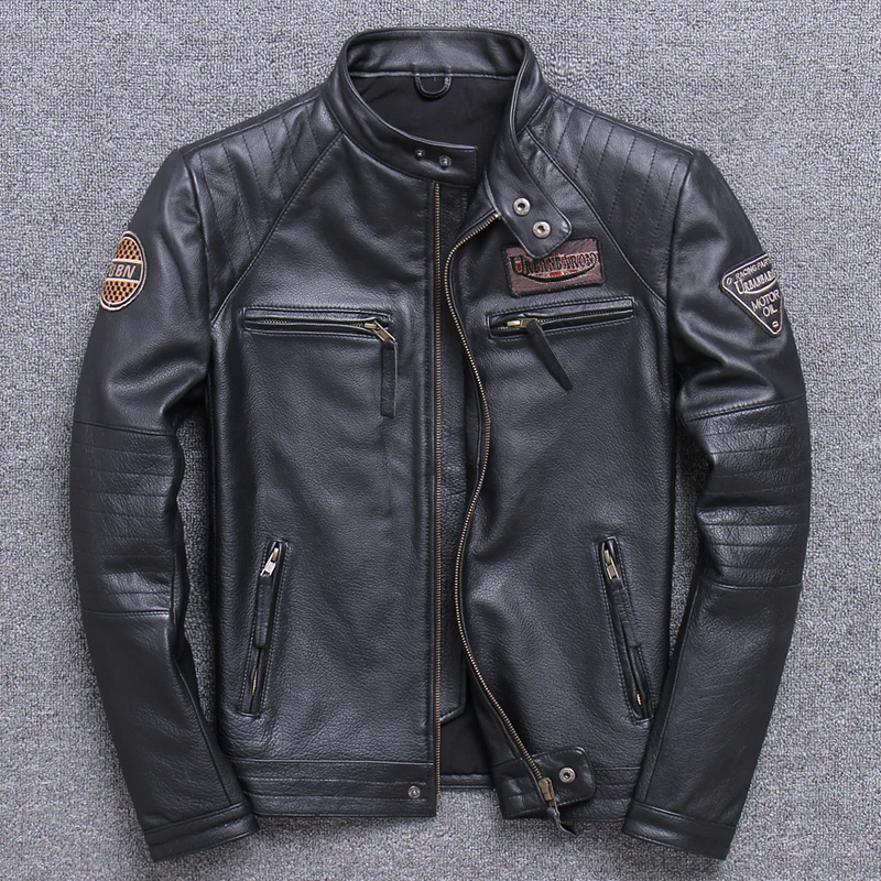 빈티지 남성용 천연 가죽 바이커 재킷, 슬림 100%  - Leather Motorcycle Jacket Biker 리뷰 및 가격