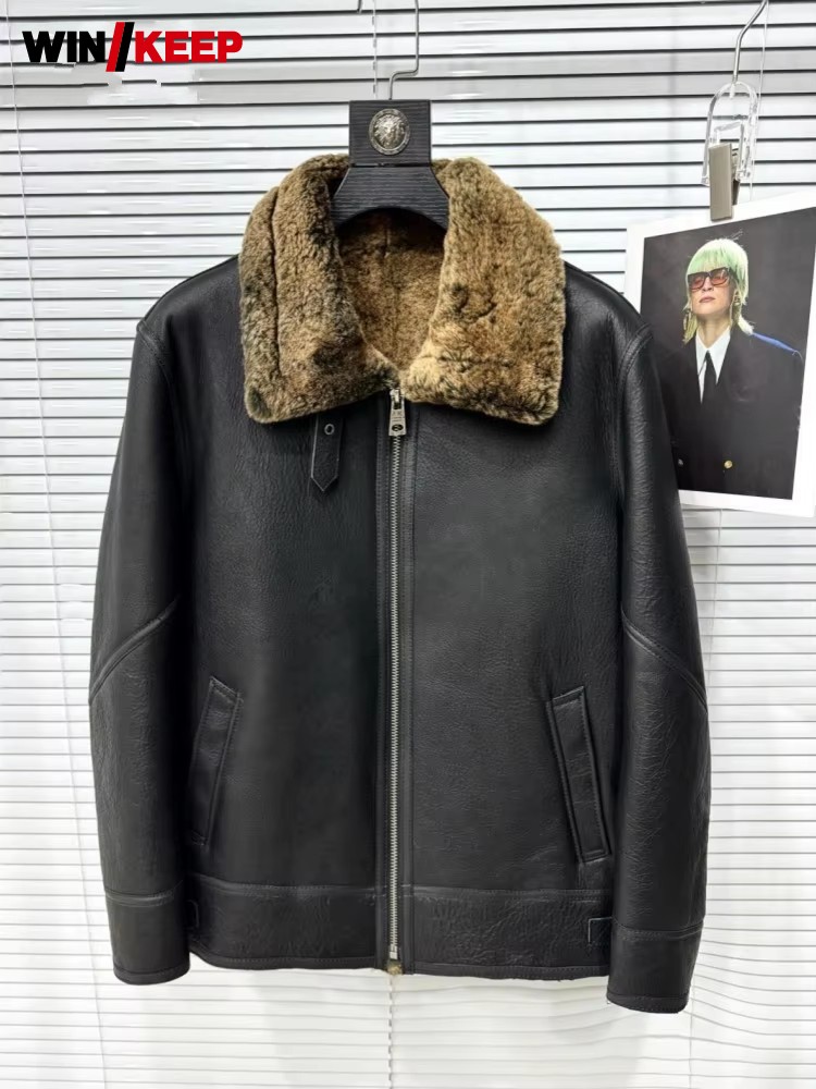 남성용 겨울 턴다운 칼라 따뜻한 양모 안감 양가죽 정품 - Leather Motorcycle Jacket Biker 리뷰 및 가격