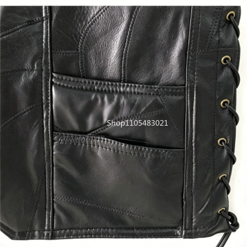 남성용 블랙 패치워크 가죽 바이커 조끼, 버튼업 슬리브 - Leather Motorcycle Jacket Biker 리뷰 및 가격