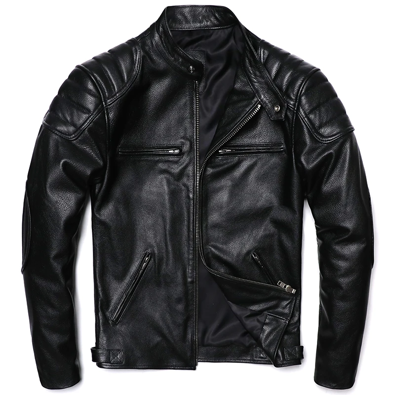 클래식 오토바이 천연 가죽 재킷, 천연 소가죽 슬림 모 - Leather Motorcycle Jacket Biker 리뷰 및 가격