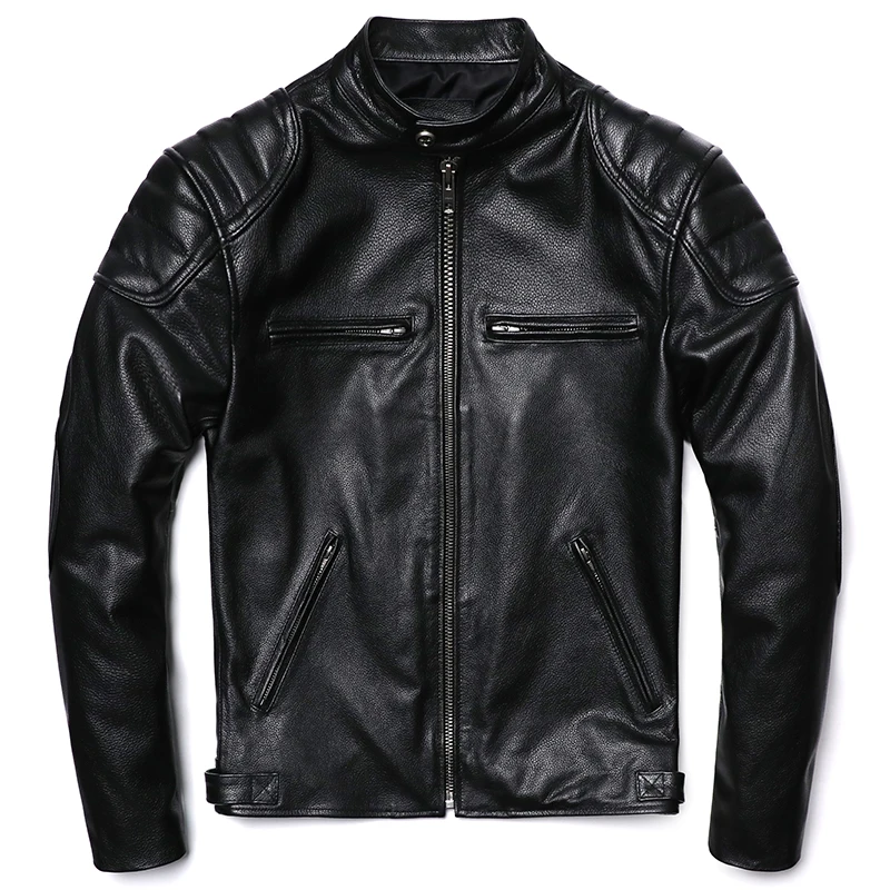 클래식 오토바이 천연 가죽 재킷, 천연 소가죽 슬림 모 - Leather Motorcycle Jacket Biker 리뷰 및 가격