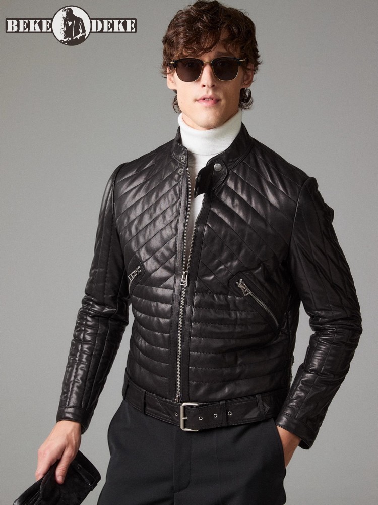 남성 정품 가죽 자켓 스탠드 칼라 가을 겨울 지퍼 슬림 - Leather Motorcycle Jacket Biker 리뷰 및 가격