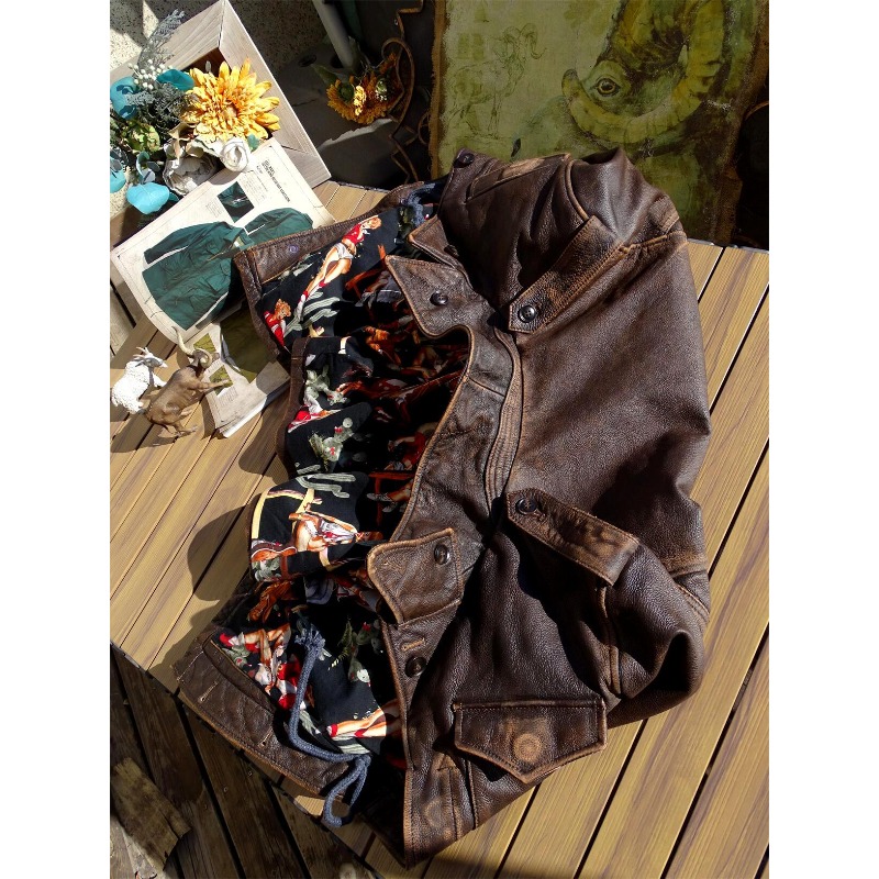 남성용 아메리칸 레트로 티 코어 소가죽 스톤 워싱 디스 - Leather Motorcycle Jacket Biker 리뷰 및 가격