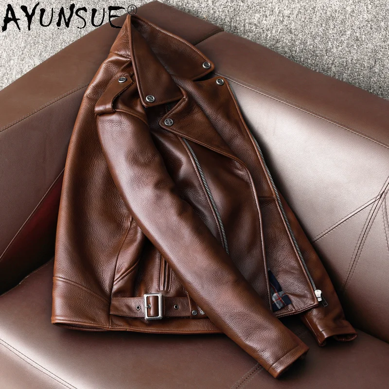 AYUNSUE 정품 암소 가죽 자켓 남성 의류 오토바이 - Leather Motorcycle Jacket Biker 리뷰 및 가격