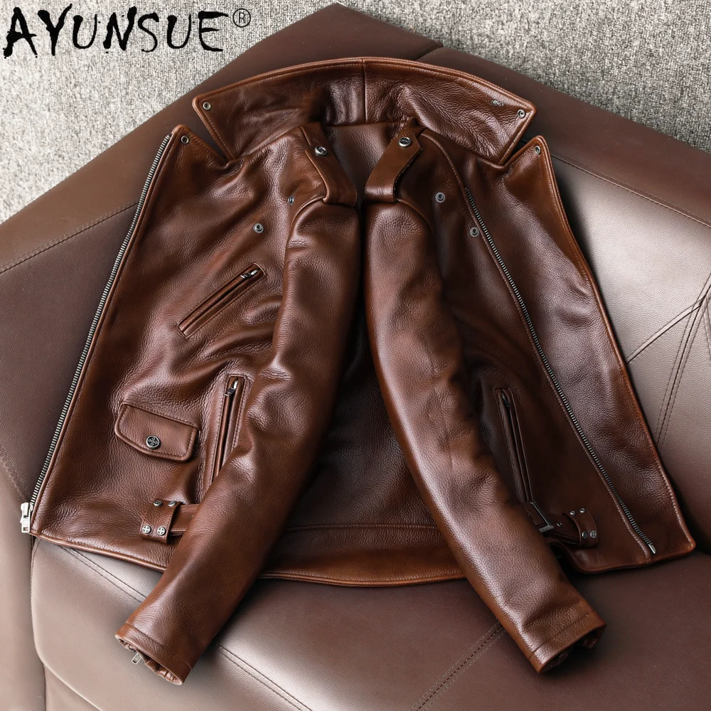 AYUNSUE 정품 암소 가죽 자켓 남성 의류 오토바이 - Leather Motorcycle Jacket Biker 리뷰 및 가격