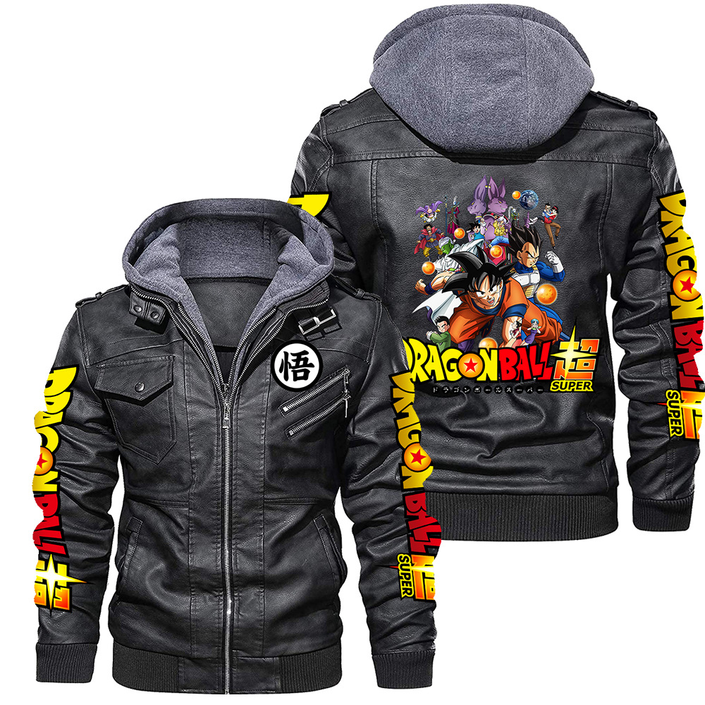 새로운 드래곤볼 손오공 디자인의 탈부착 가능한 후드가  - Leather Motorcycle Jacket Biker 리뷰 및 가격