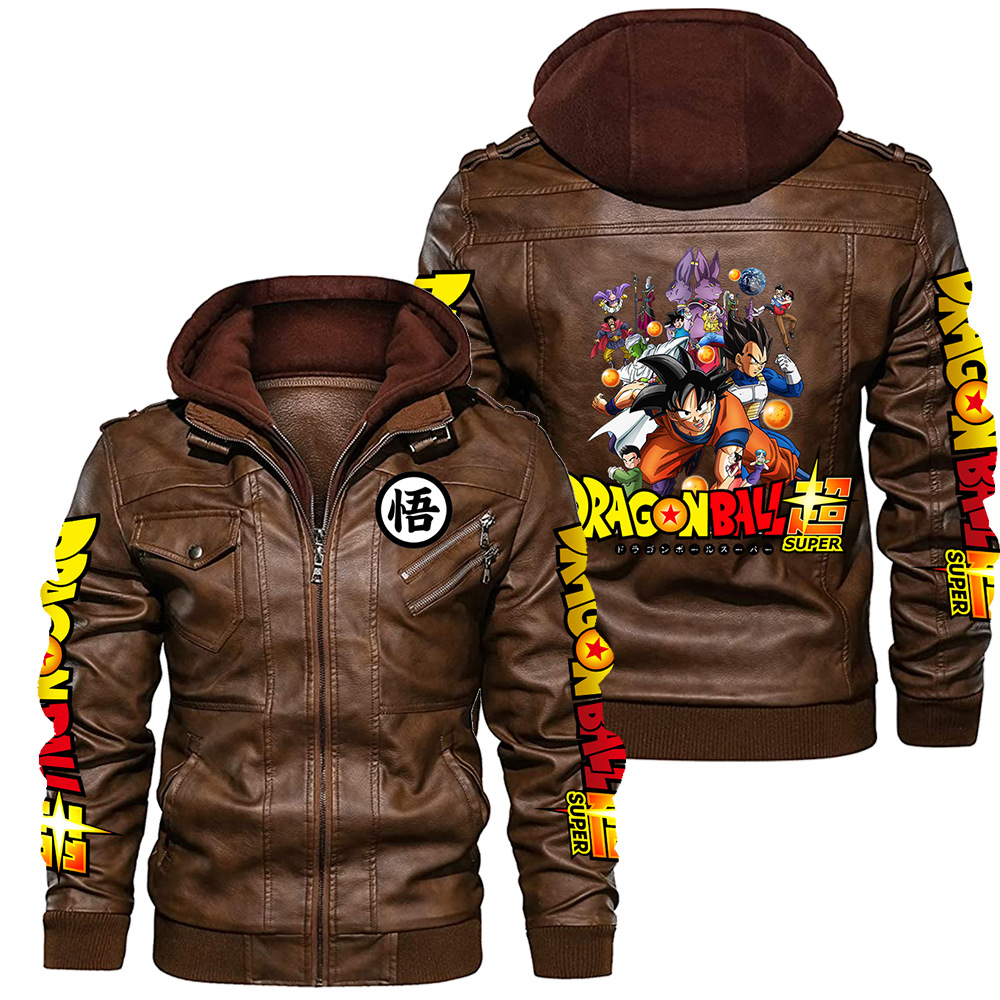 새로운 드래곤볼 손오공 디자인의 탈부착 가능한 후드가  - Leather Motorcycle Jacket Biker 리뷰 및 가격