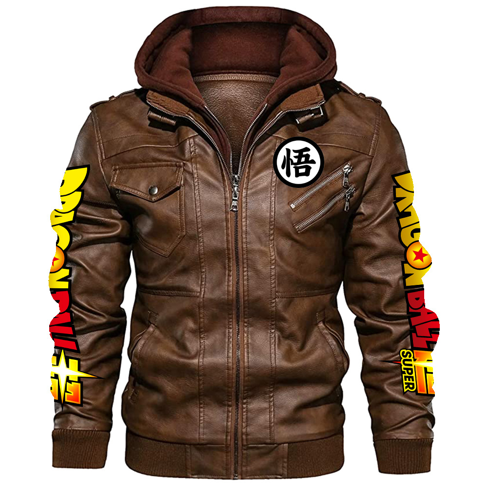 새로운 드래곤볼 손오공 디자인의 탈부착 가능한 후드가  - Leather Motorcycle Jacket Biker 리뷰 및 가격