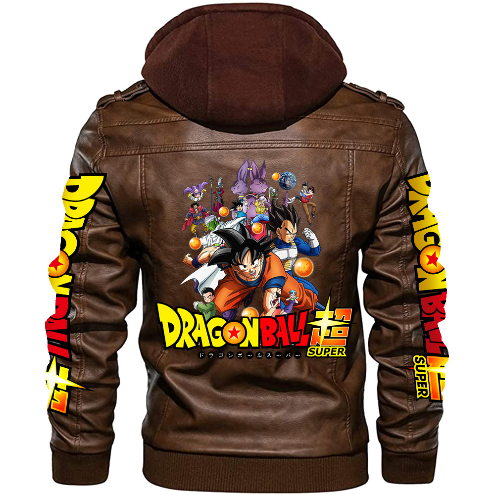 새로운 드래곤볼 손오공 디자인의 탈부착 가능한 후드가  - Leather Motorcycle Jacket Biker 리뷰 및 가격